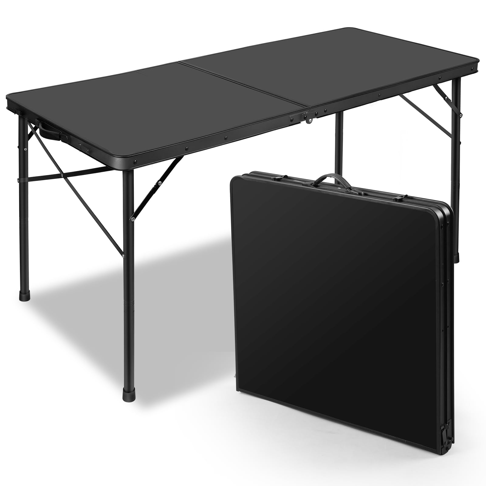 2Ft Small Folding Table with Carry Handle, Camping Table Adjustable Height 10.6–22 in, Black Metal Mesh, Portable & Compact for Outdoor/Indoor,Grill Table, 23.6×15.8 in, 4 lb, 66 lb Capacity