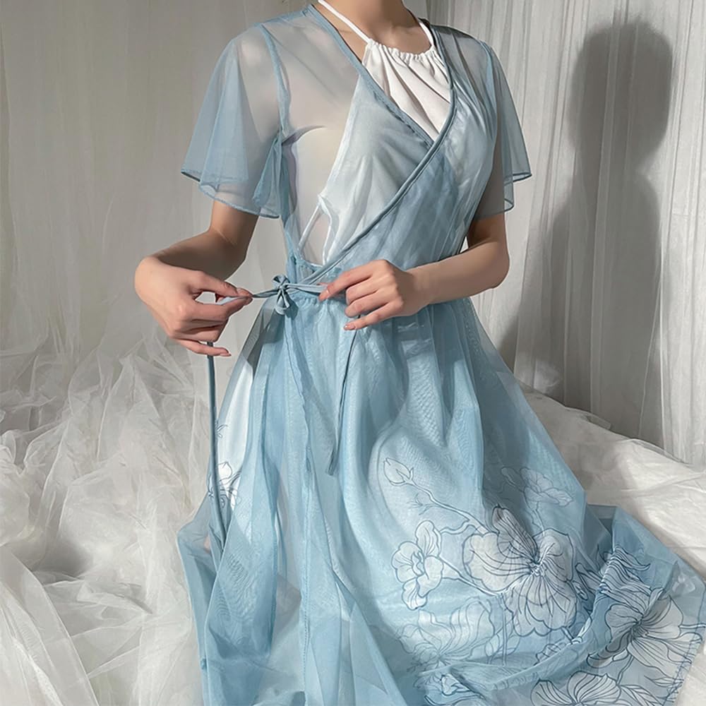 Ladies' Chinese ancient style dress cosplay sexy cheongsam Japanese dancer slit chiffon lingerie