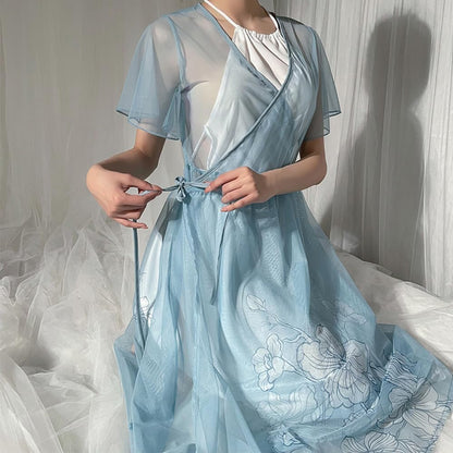 Ladies' Chinese ancient style dress cosplay sexy cheongsam Japanese dancer slit chiffon lingerie