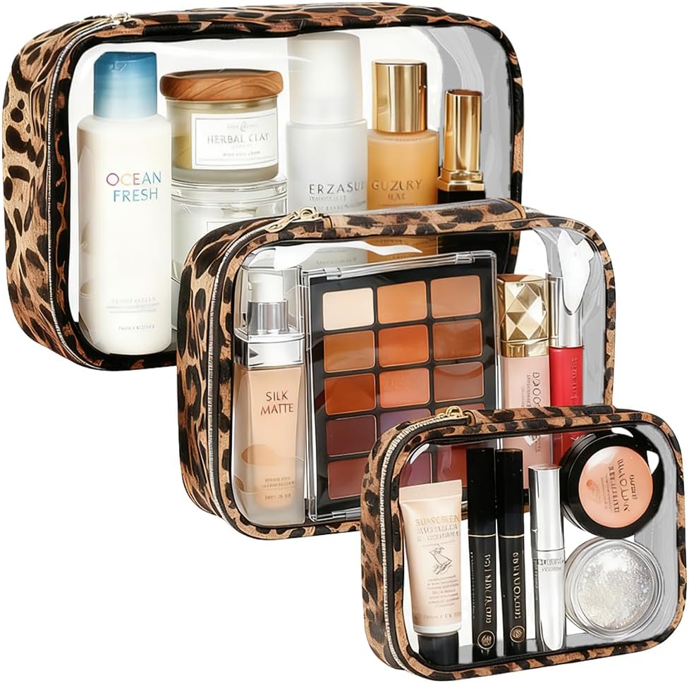 3 Pack Clear Makeup Bags for Women, TSA Approved Toiletry Bag Set for Travel Size Toiletries Carry on Travel Organizer Bags Waterproof Cosmetic Case Zipper Pouch Set Car Accessories Essentials