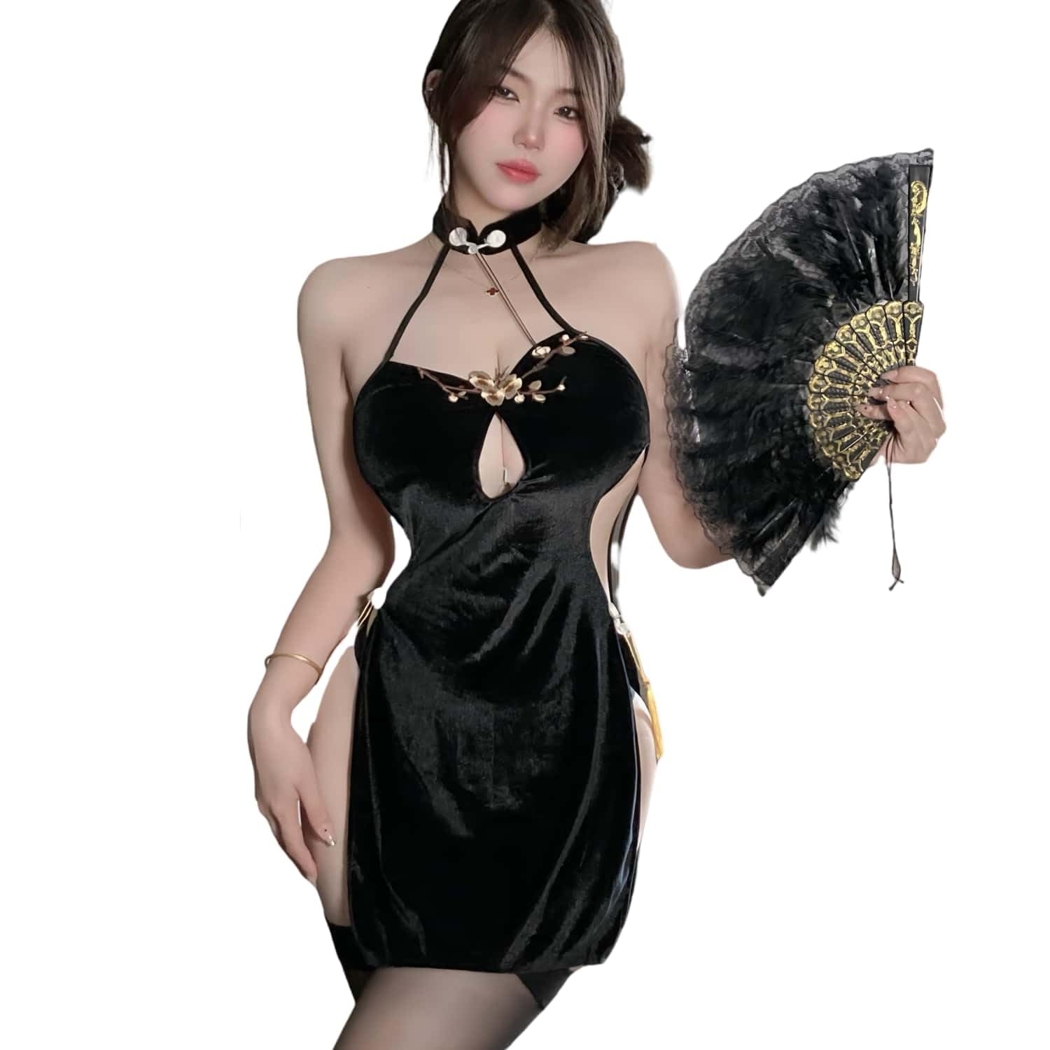 Sexy Women's Chinese Classical Cheongsam Lingerie Chinese Cheongsam Hollow Print dress pajamas