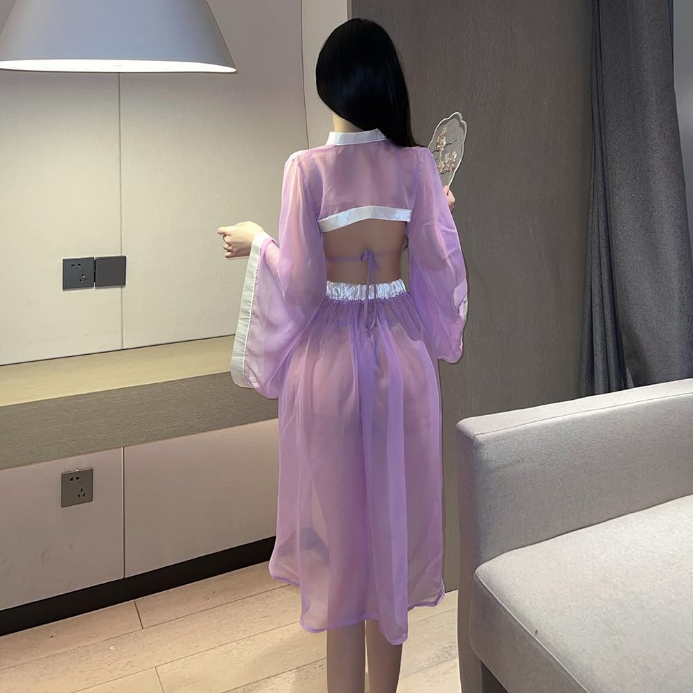 sexy exotic dress for women lingerie chinese cheongsam Qipao outfit Costume anime cosplay Rave Roleplay Nightgown Bodycon see-through High Split Chemise Babydoll bra Skirt Thong purple