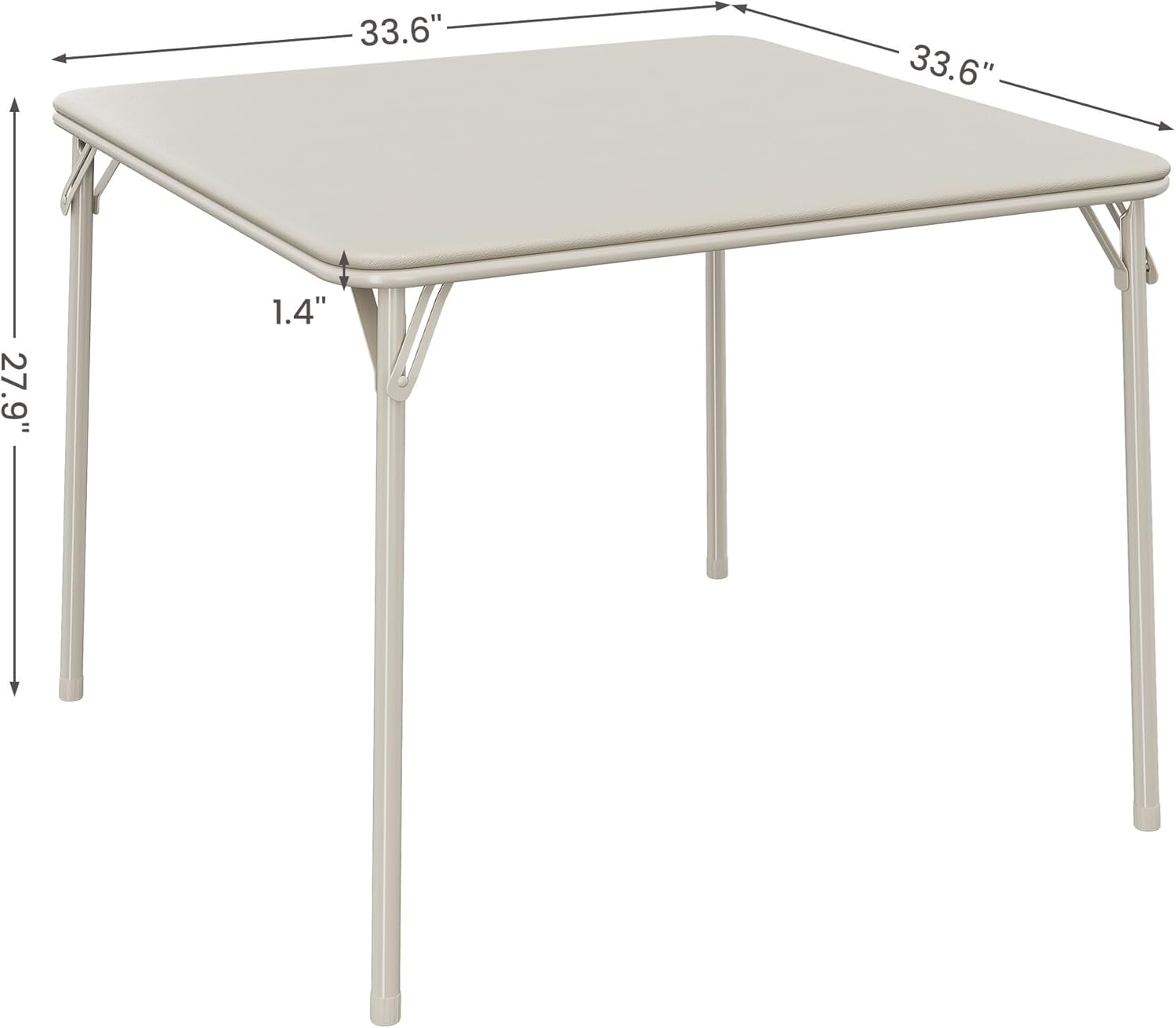 33.6 in Folding Card Table, Portable Square Folding Table, Foldable Table Suitable for Camping, Dining Room, Office, Metal Frame, Indoor and Outdoor, Space-Saving, No Assembly Required, Beige