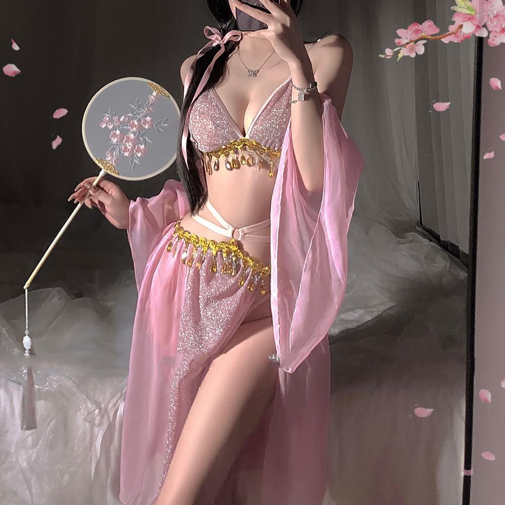 sexy cheongsam dress lingerie for women Sequin Fringe chinese Style Qipao Costume outfit anime cosplay Roleplay Bodycon Nightgown underwear Perspective High Split bra Skirt sleeve Thong Red