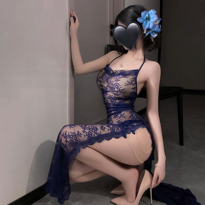sexy cheongsam for women dress Lingerie Lace chinese Style outfit Qipao Costume High Split Roleplay Bodycon Nightgown anime cosplay Babydoll Thong party Long Skirt blue