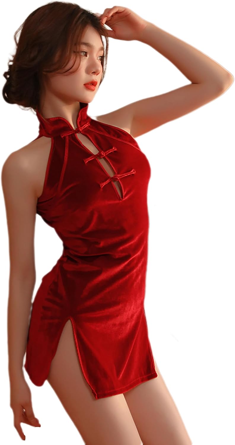 SINGUYUN Women Sexy Anime Cosplay Lingerie Chinese Cheongsam Dress High Split Bodycon Nightgown Qipao Babydoll Outfit