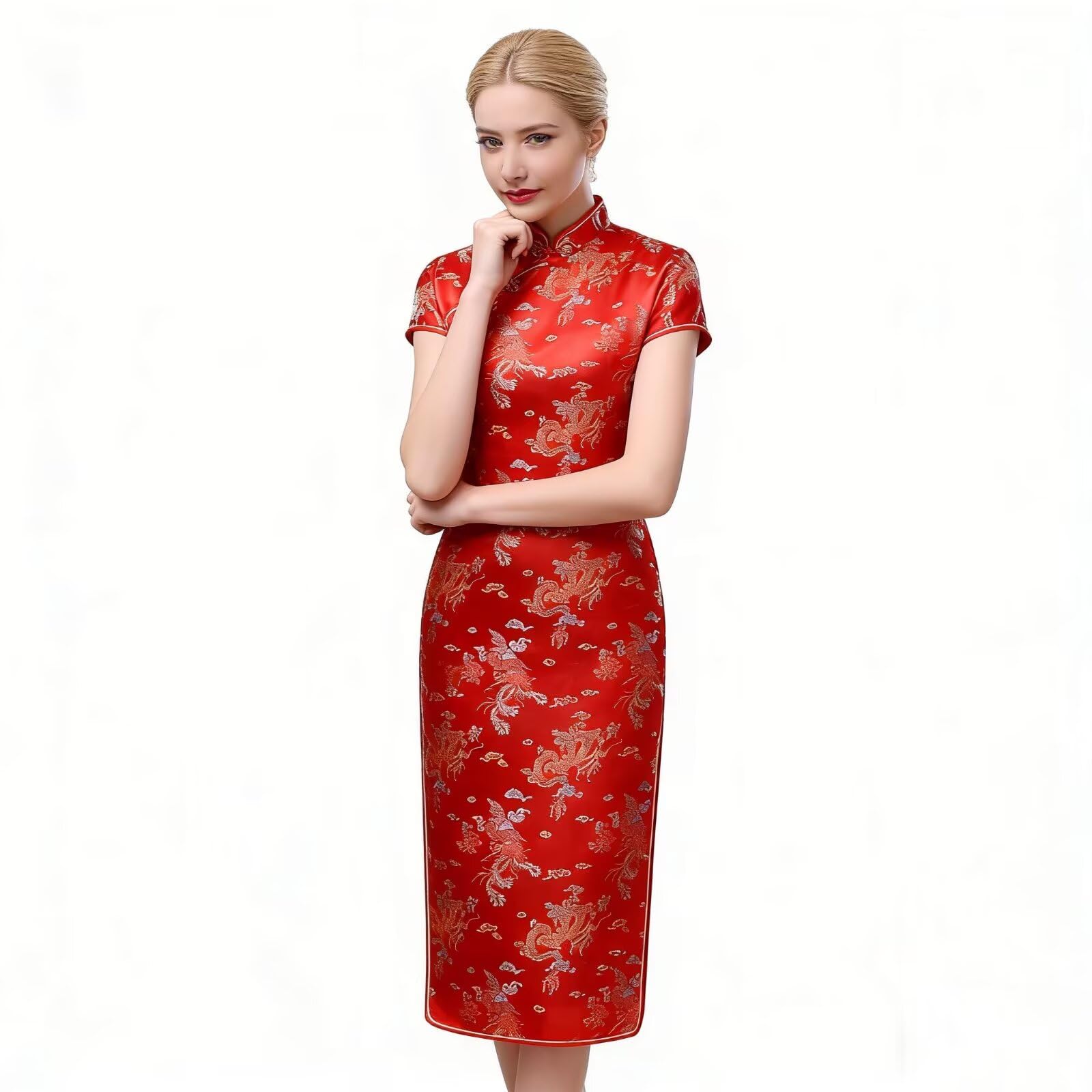 Chinese Women's Cheongsam Qipao Dress Slim Bodycon Exotic Long Split Dresses Wedding Costumes Gown Vintage Lunar New Year
