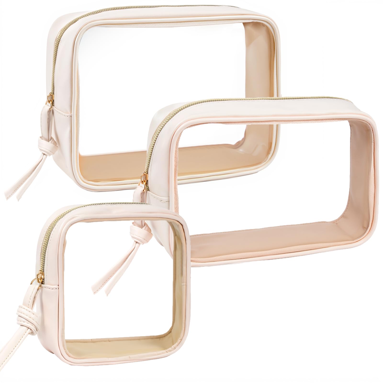 3Pcs Travel Clear Makeup Bag Set for Women, Transparent Toiletry Bag with Zipper Portable Makeup Pouch Organizer Waterproof Small Cosmetic Bag Compact Car Bag Organizer Car Accessories (Black Set)