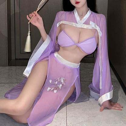 sexy exotic dress for women lingerie chinese cheongsam Qipao outfit Costume anime cosplay Rave Roleplay Nightgown Bodycon see-through High Split Chemise Babydoll bra Skirt Thong purple