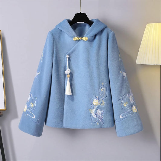 Women Hoodies Sweatshirts Improved Hanfu Cheongsam Autumn and Winter Dress (Color : 4039 top, Size : XXXL)