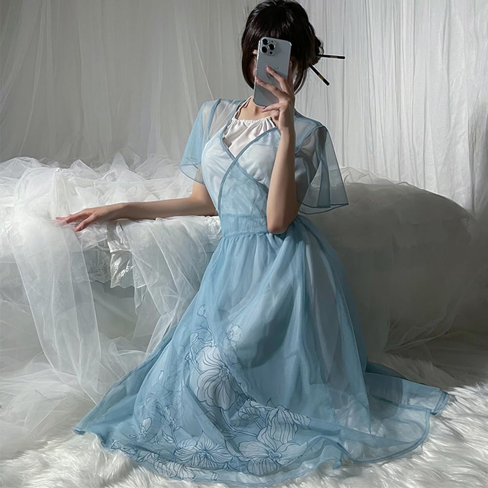 Ladies' Chinese ancient style dress cosplay sexy cheongsam Japanese dancer slit chiffon lingerie