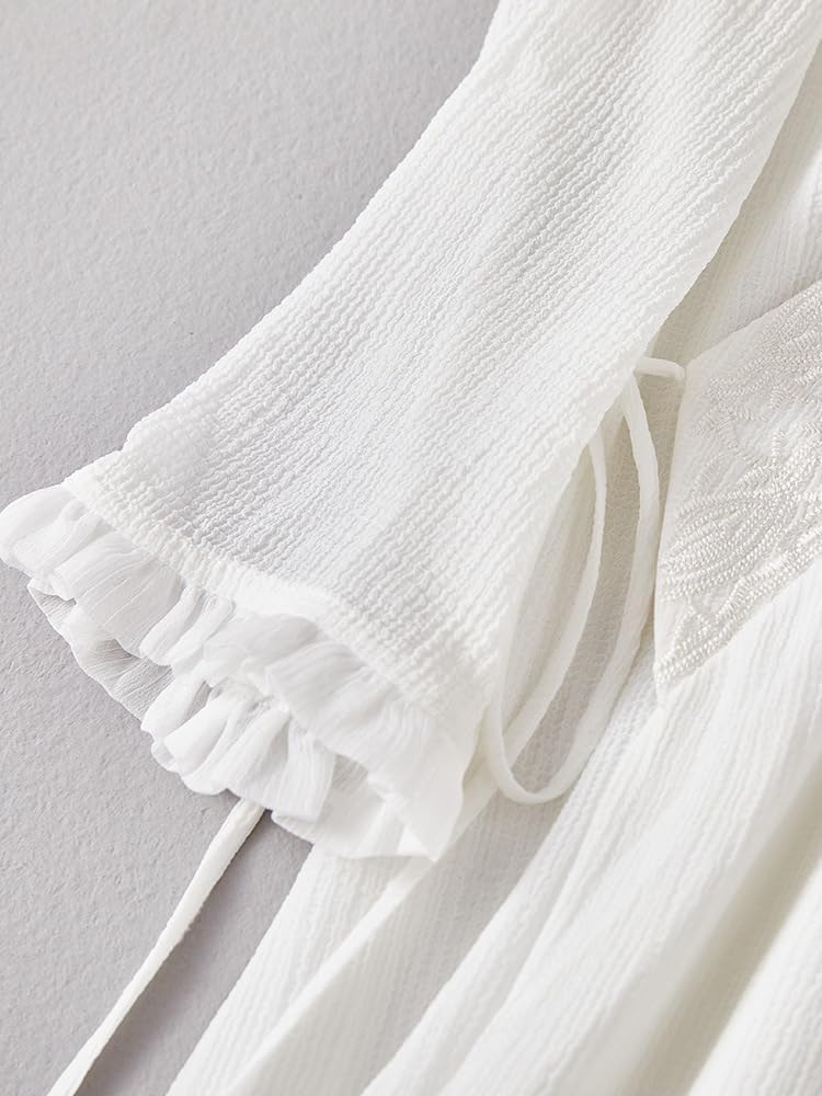 Women Chinese Hanfu Embroidered Clothing Classical Cross V-neck Tie Flowy Mesh Sheer Dance Top Chinese Style Clothes