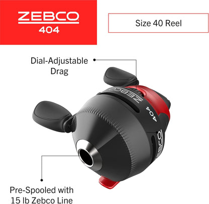 Zebco 404 Spincast Reel and Fishing Rod Combo, 6-Foot 2-Piece Fishing Pole, Size 40 Reel, Right-Hand Retrieve, Pre-Spooled with 15-Pound Zebco Line, Black/Red