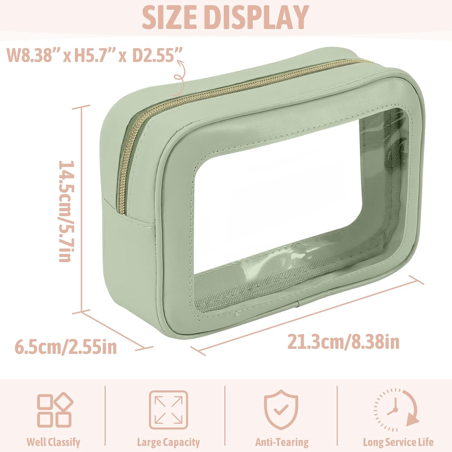 3PCS Clear Toiletry Bag,TSA Approved Travel Makeup Pouch with Zipper for Cosmetics and Toiletries，Diaper Bag Organizer Pouch Set，Women's Purse Organizer and Clear Car Bag