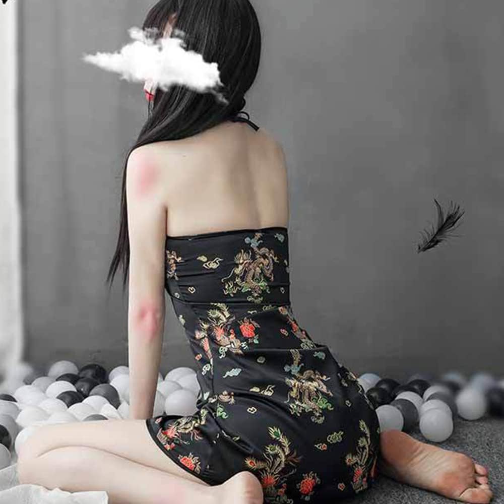 Women's Sexy Cheongsam Lingerie Cosplay Pajamas Chinese Vintage Embroidered Dress