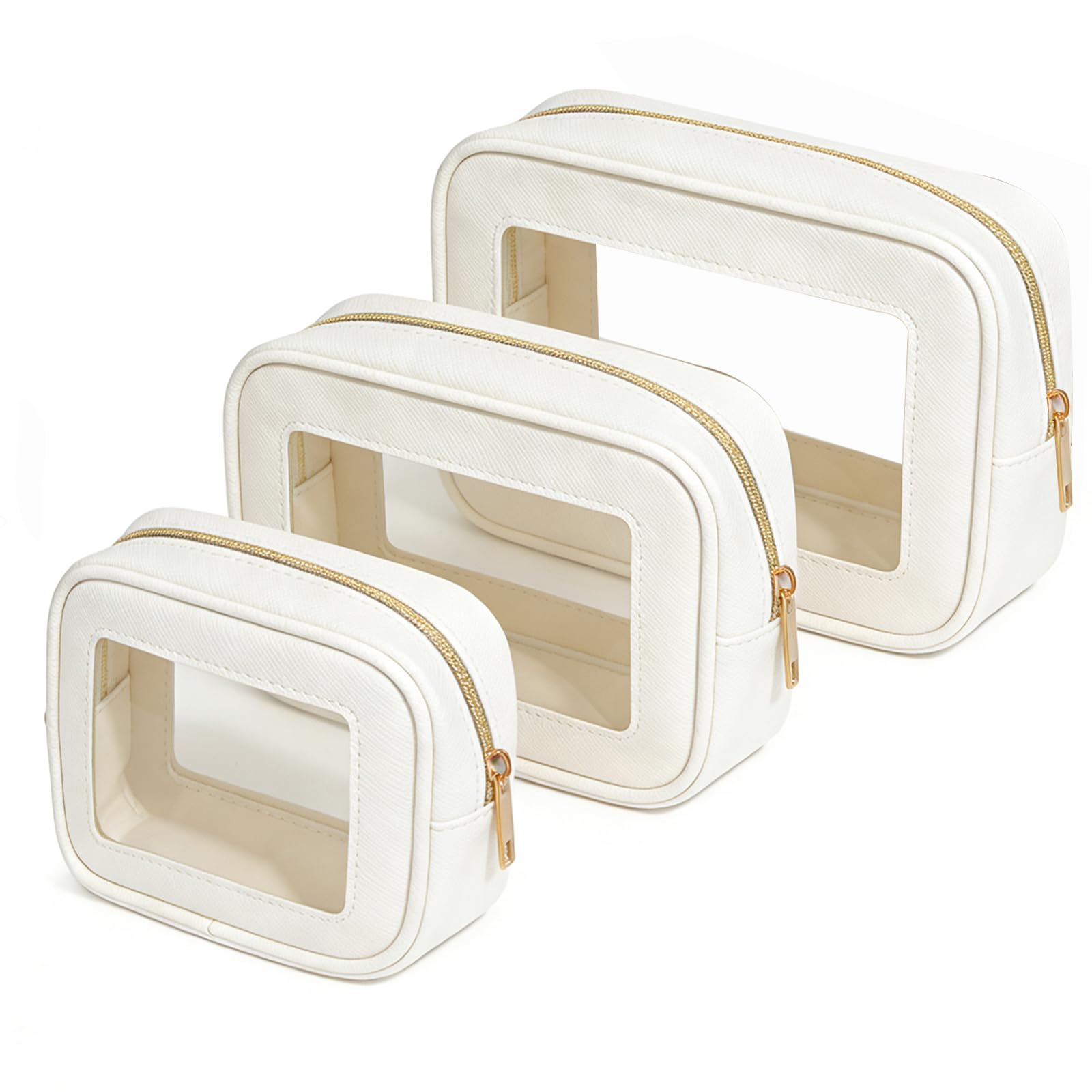 3Pcs Clear Makeup Bag Set for Women, Waterproof Travel Clear Makeup Bag Small Toiletry Bag Skincare Pouch Portable Travel Cosmetic Bag with Zipper Compact Car Organizer Bag for Essentials (Black Set)