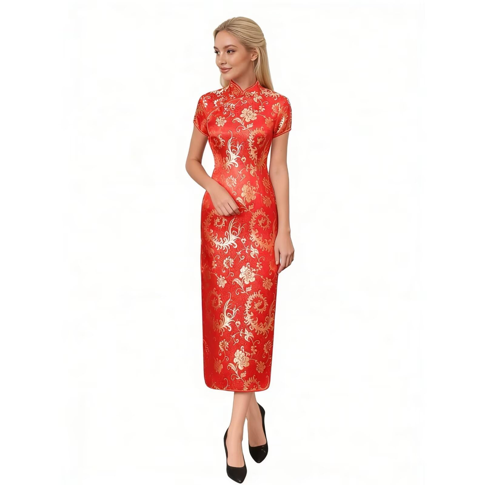 Chinese Women's Cheongsam Qipao Dress Slim Bodycon Exotic Long Split Dresses Wedding Costumes Gown Vintage Lunar New Year