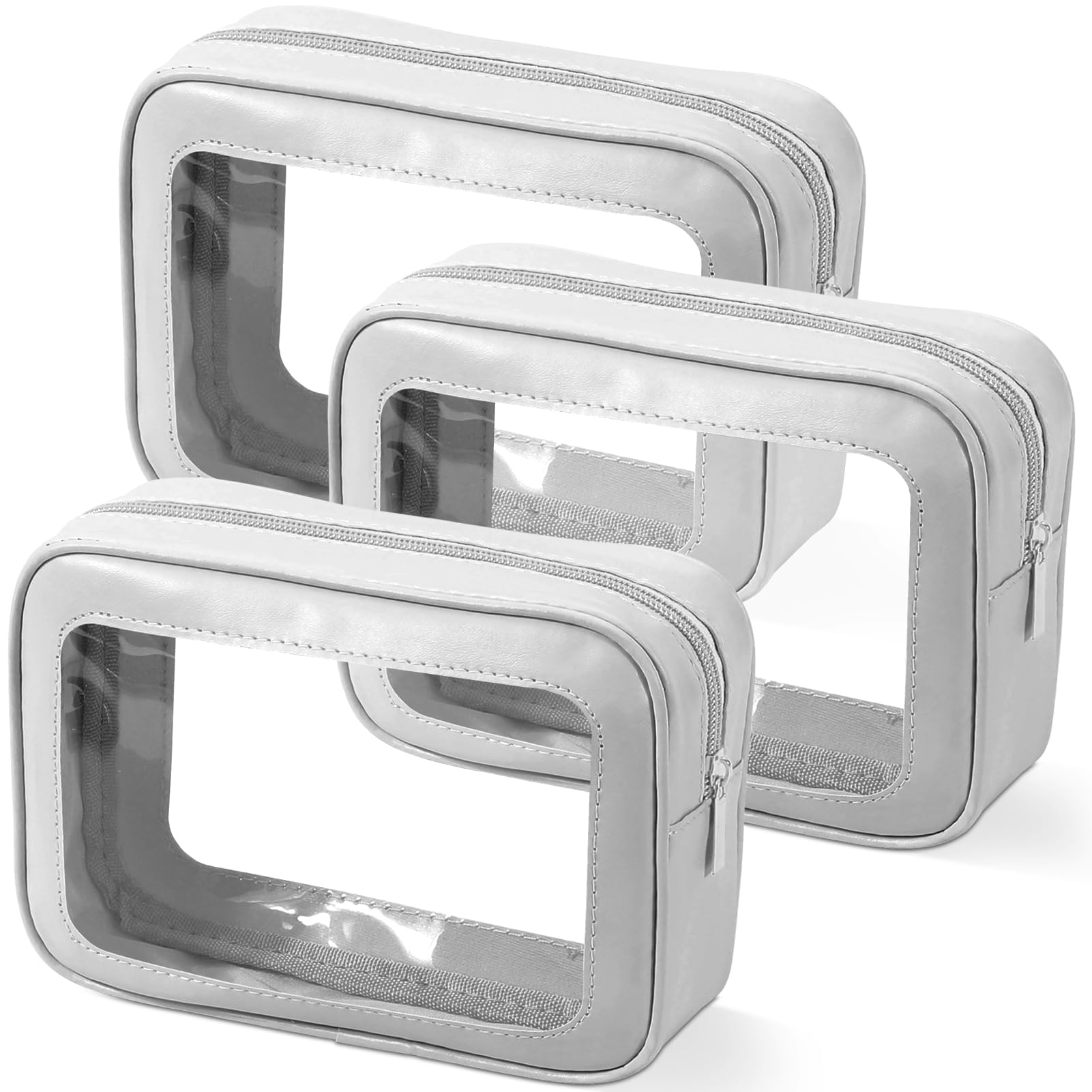 3PCS Clear Toiletry Bag,TSA Approved Travel Makeup Pouch with Zipper for Cosmetics and Toiletries，Diaper Bag Organizer Pouch Set，Women's Purse Organizer and Clear Car Bag