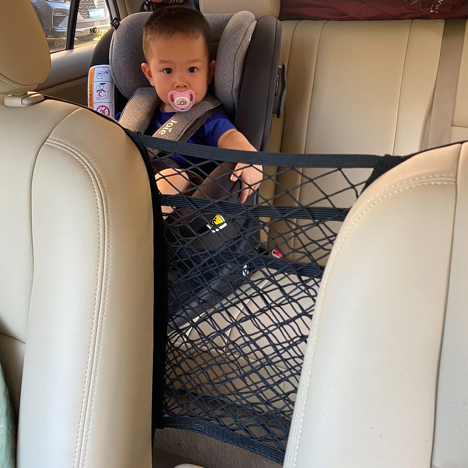 3-Layer Car Mesh Organizer, Seat Back Net Bag, Barrier of Backseat Pet Kids, Cargo Tissue Purse Holder, Driver Storage Netting Pouch（Upgrade Stretch Length）