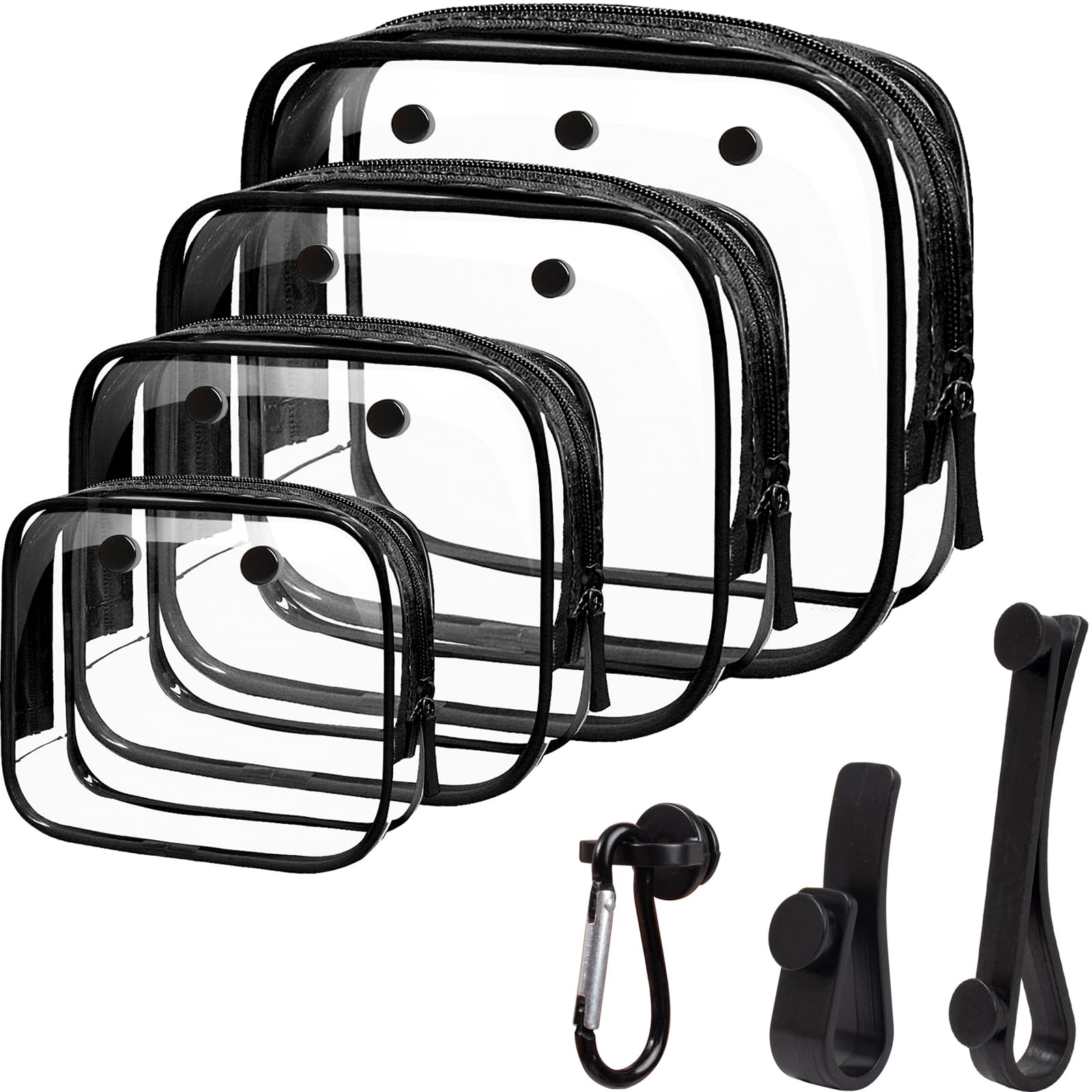 4 Pack Clear Makeup Bags, TSA Approved Toiletry Bag Car Organizer Travel Cosmetic Case Portable Travel Essentials Bags for Toiletries Clear Summer Beach Bag Carry on Airport Airline Compliant Bag