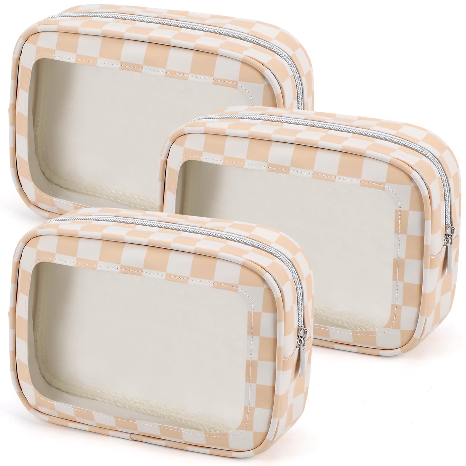 3PCS Clear Toiletry Bag,TSA Approved Travel Makeup Pouch with Zipper for Cosmetics and Toiletries，Diaper Bag Organizer Pouch Set,Women's Purse Organizer and Clear Car Bag