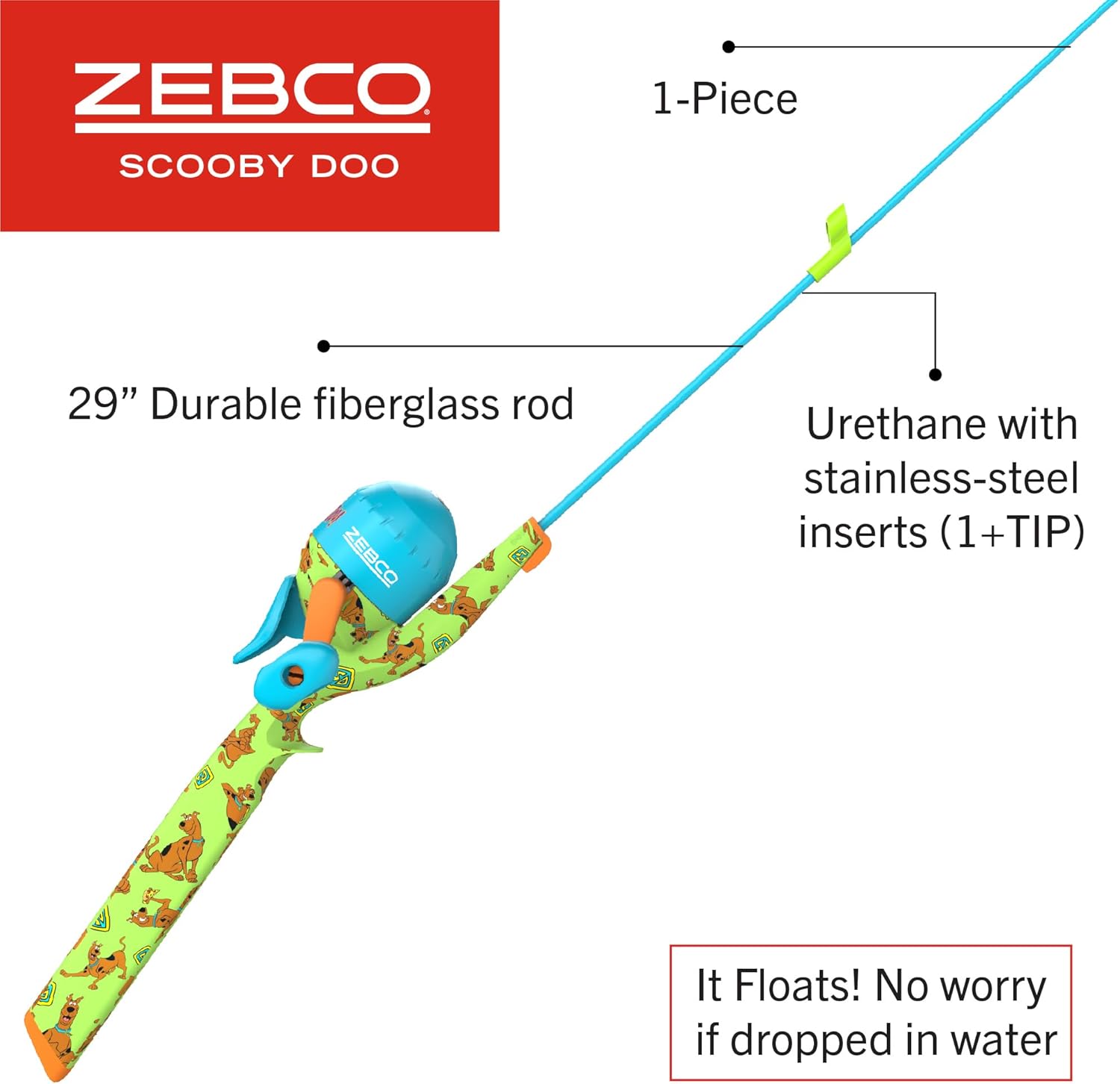 Zebco Youth 29-Inch Floating Spincast Reel and Fishing Rod Combo, Size 20 Reel, Pre-Spooled with 6-Pound Cajun Line