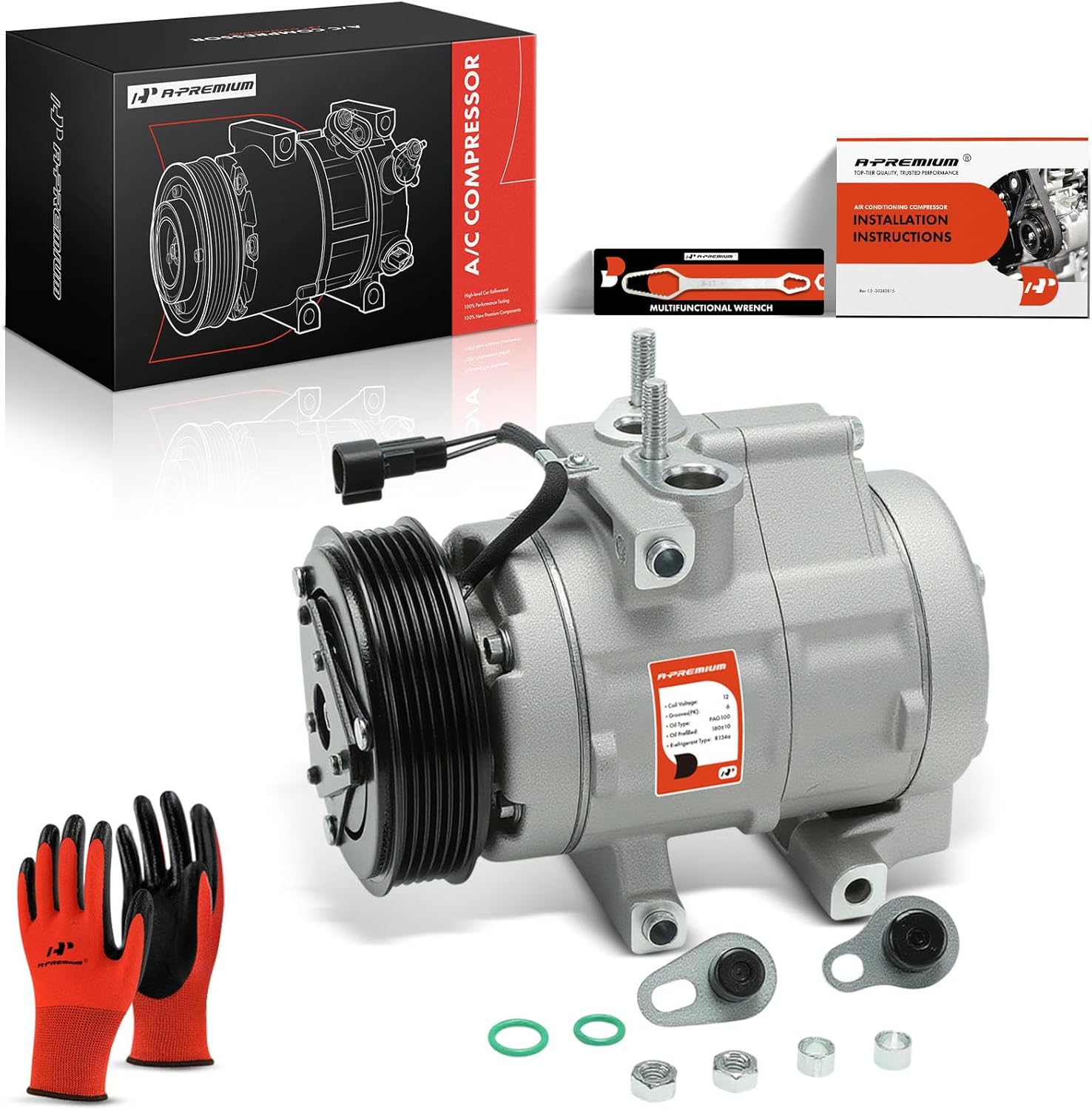A-Premium Air Conditioner AC Compressor with Clutch Compatible with Ford Expedition F-150 2007-2014, F-250 F-350 F-450 F-550 Super Duty, F53 & Lincoln Navigator Mark LT 2007-2008