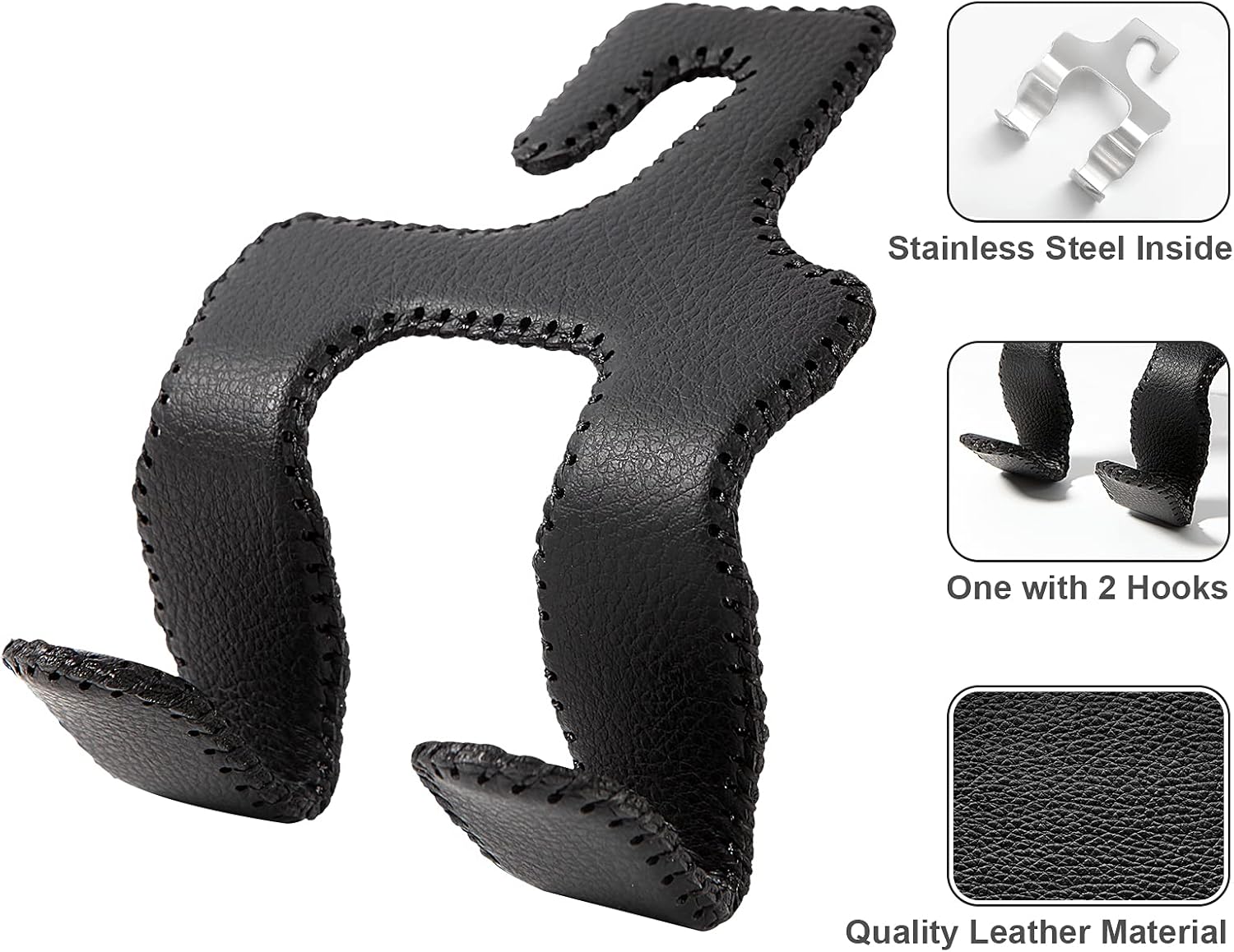 【2021 Upgraded】 Car Purse Hook, 2 in 1 Car Seat Headrest Hooks Durable Hanger Storage Holder Leather Organizer for Hanging Grocery Bags, 1 Pack, Black