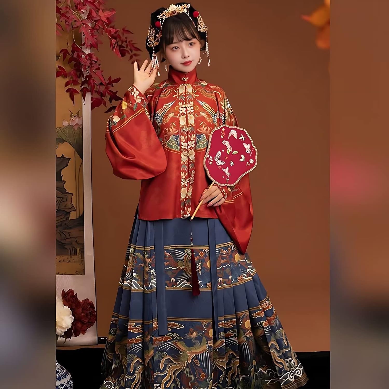 Chinese Hanfu Dress for Women, Traditional and Elegant Ancient Dynasty Cosplay Costume with Embroidered Skirt(Red,M)
