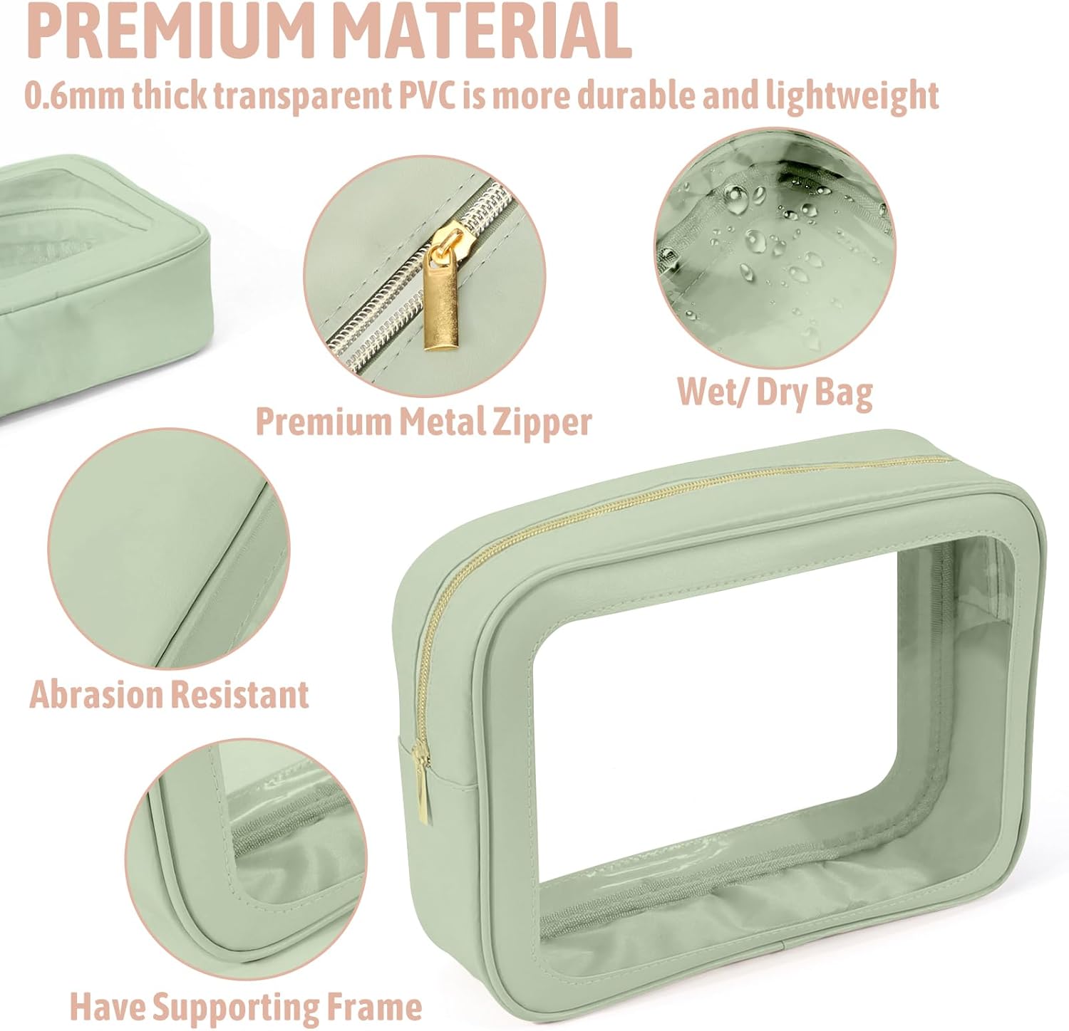 3PCS Clear Toiletry Bag,TSA Approved Travel Makeup Pouch with Zipper for Cosmetics and Toiletries，Diaper Bag Organizer Pouch Set，Women's Purse Organizer and Clear Car Bag