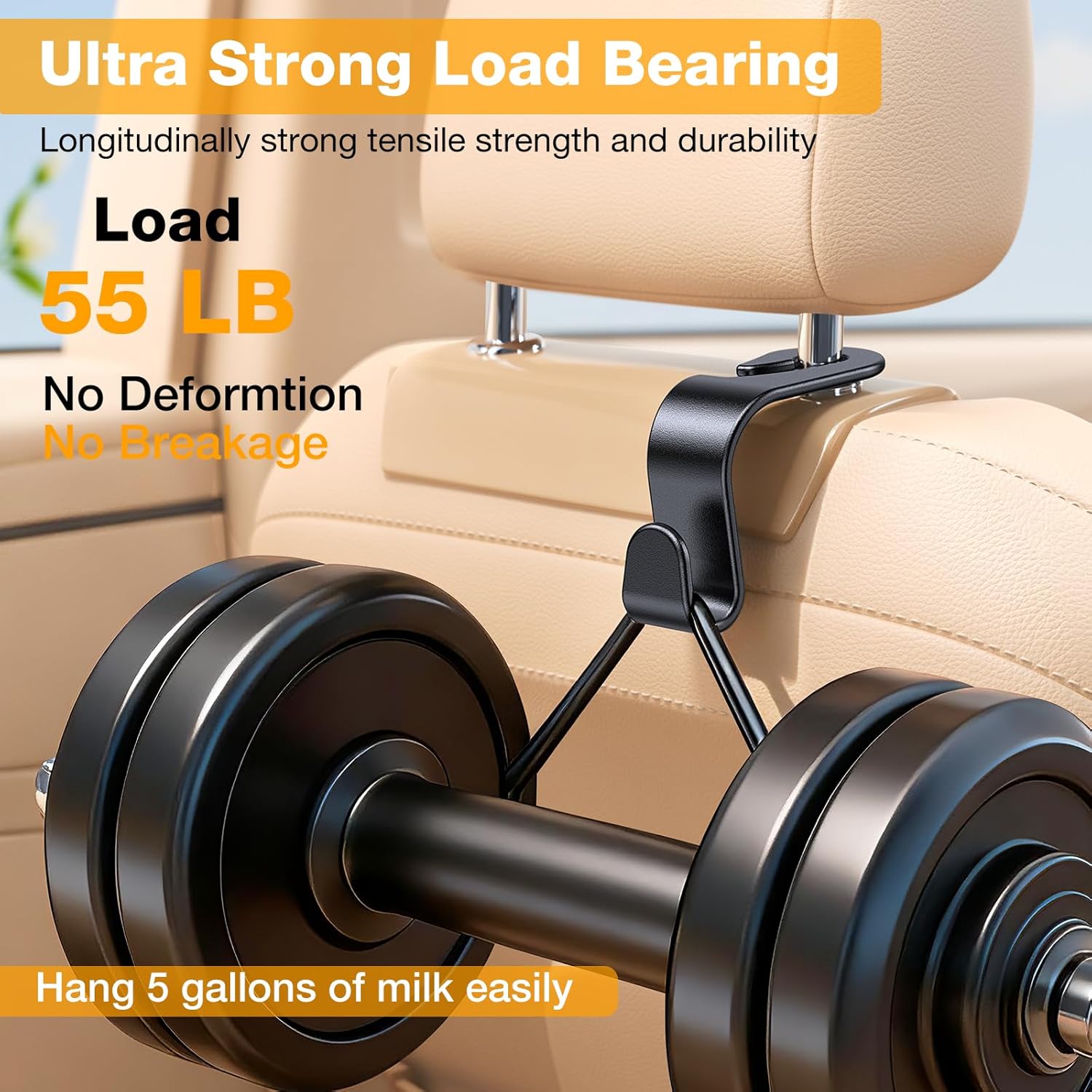 4 Pack Headrest Hooks for Car Seat Hooks for Headrest【Thickened And Durable】Purse Hook for Car Seat Storage Hook, Eco PP Car Hooks for Purse/Baby Gear/Gym Bag/Cup, Fits 0.32-0.55”Car Headrest Rods