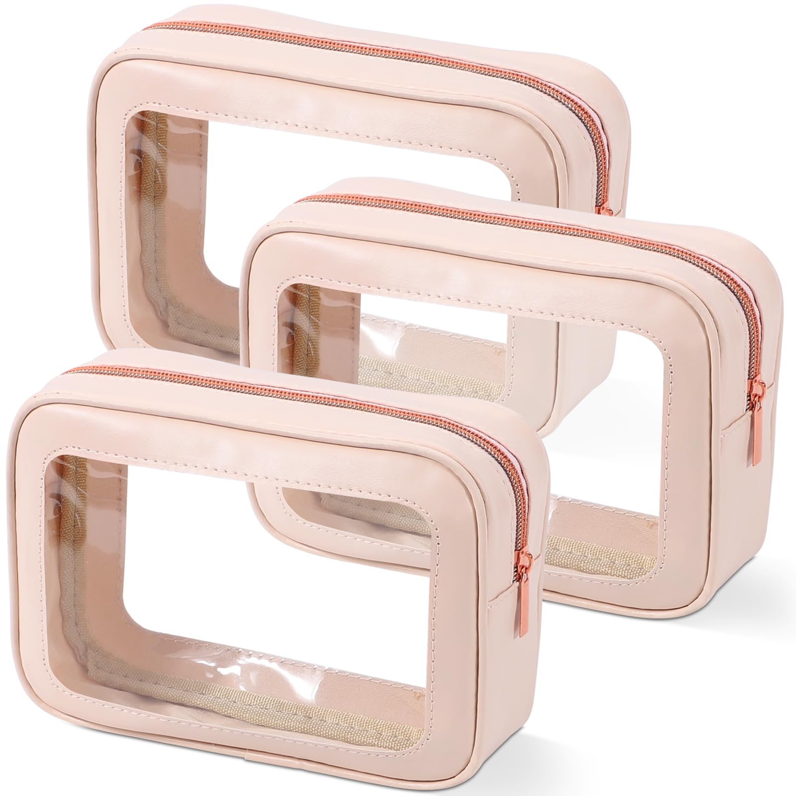 3PCS Clear Toiletry Bag,TSA Approved Travel Makeup Pouch with Zipper for Cosmetics and Toiletries，Diaper Bag Organizer Pouch Set,Women's Purse Organizer and Clear Car Bag