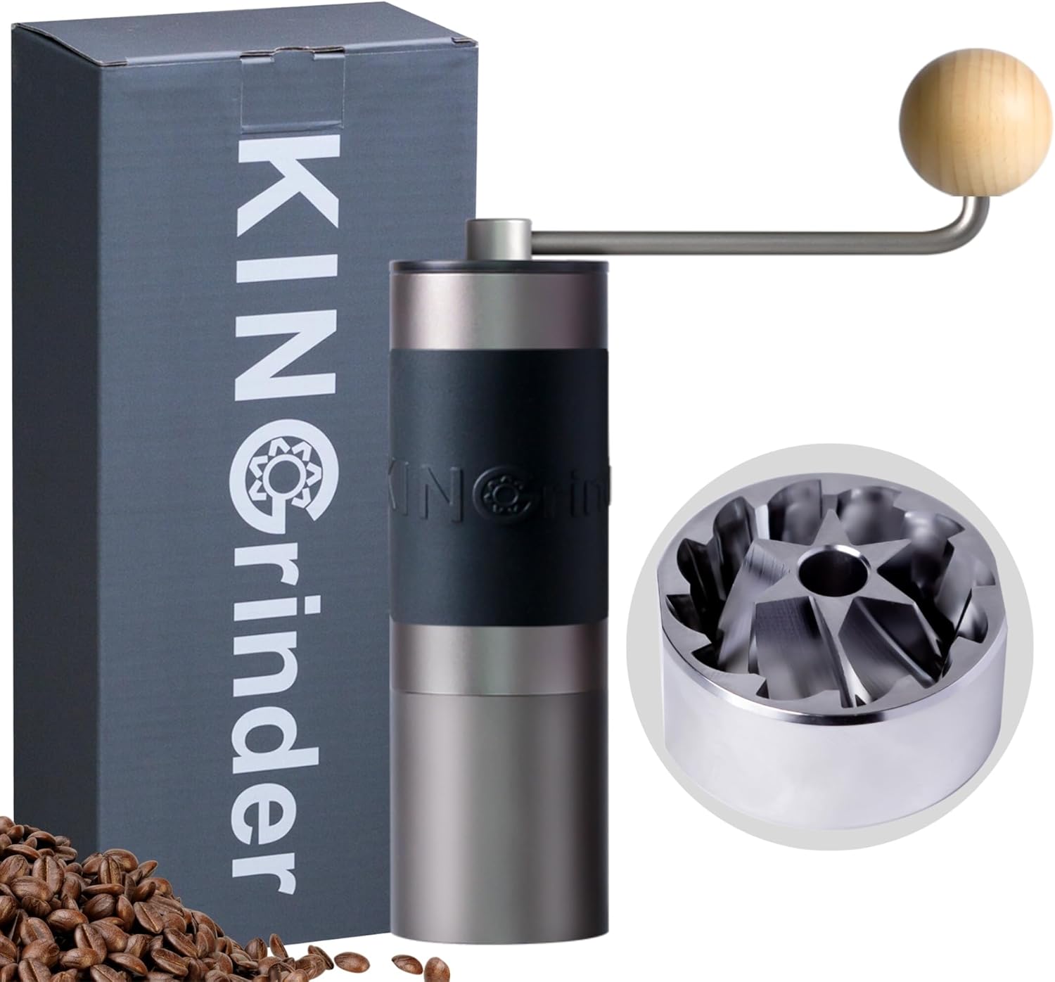 【Iron Gray】KINGrinder K1 Manual Hand Coffee Grinder with Straight Handle for French Press, Drip, Espresso with Assembly Consistency Stainless Steel Conical Burr Mill, 20-25g Capacity