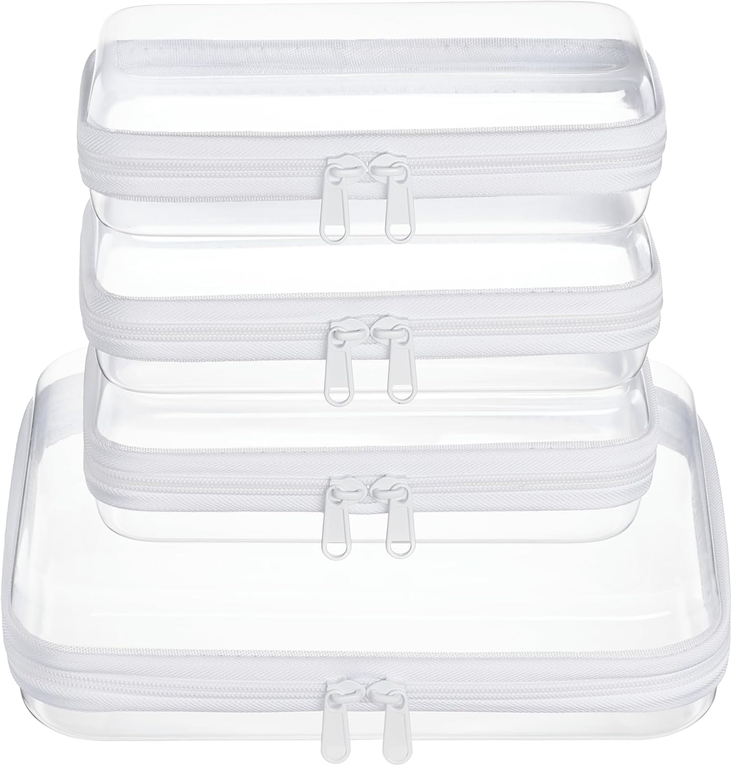 4 pcs Clear Zipper Pouches,Hard Shell Zipper Case, Toiletry Bag for Travel, CLear Diaper Bag, Toiletry Pouch, Travel Organizer, Cosmetic Bag,Toy Storage Bins (M+3S)