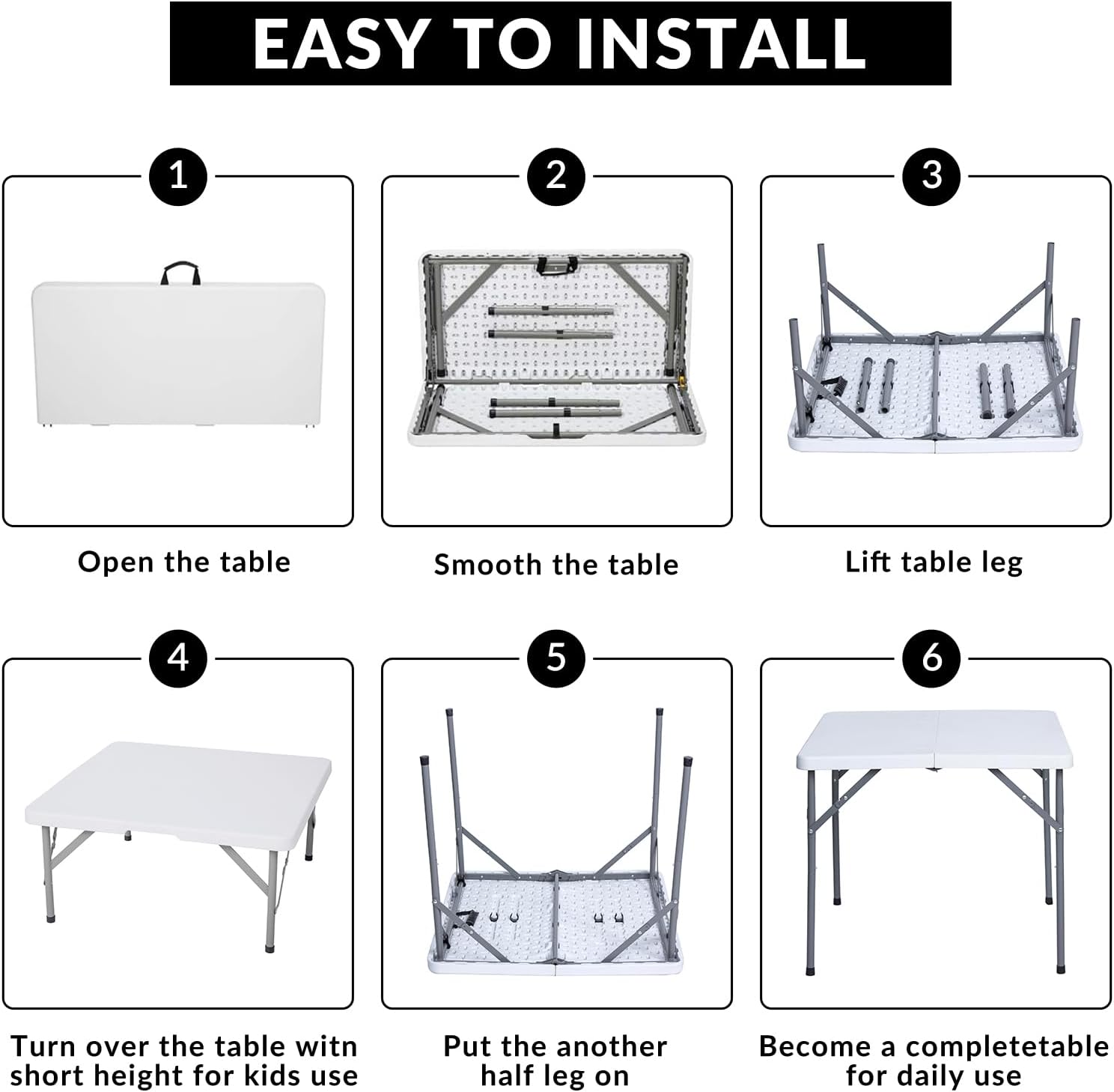 34" Square Folding Table, Plastic Commercial Folding Card Table with Collapsible Legs for Kitchen or Outdoor Party Wedding Event Indoor Outdoor Use, White