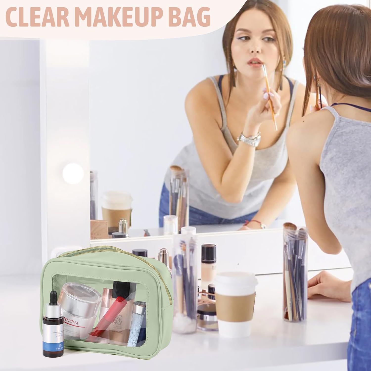 3PCS Clear Toiletry Bag,TSA Approved Travel Makeup Pouch with Zipper for Cosmetics and Toiletries，Diaper Bag Organizer Pouch Set，Women's Purse Organizer and Clear Car Bag