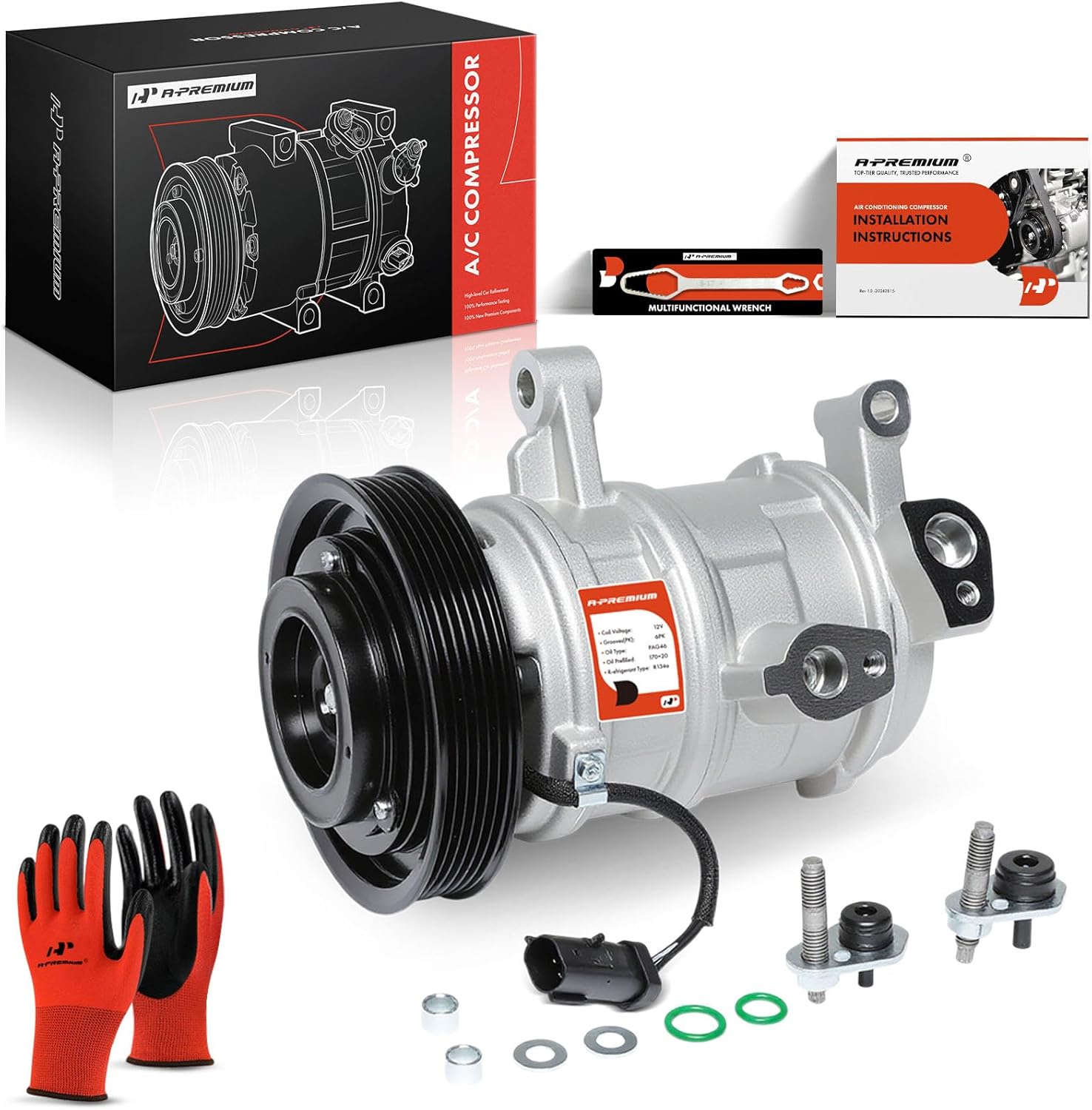A-Premium Air Conditioner AC Compressor with Clutch Compatible with Jeep Grand Cherokee Commander 2008-2010 & Dodge Ram 1500 2500 3500 4000, Dakota, 10SR15E Style only (NOT fit 10SRE18C Compressor)