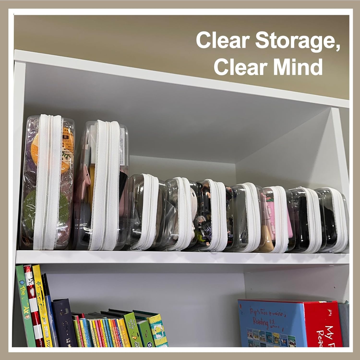 4 pcs Clear Zipper Pouches,Hard Shell Zipper Case, Toiletry Bag for Travel, CLear Diaper Bag, Toiletry Pouch, Travel Organizer, Cosmetic Bag,Toy Storage Bins (M+3S)