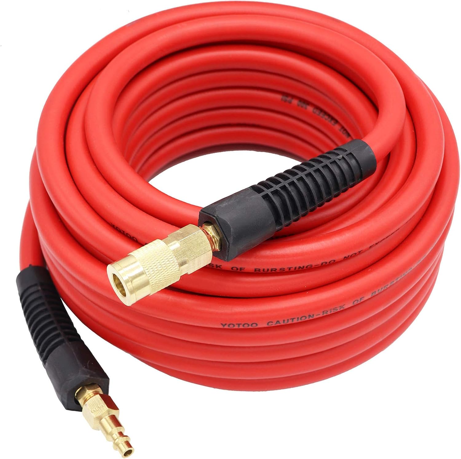 YOTOO Hybrid Air Hose 3/8-Inch by 50-Feet 300 PSI Heavy Duty, Lightweight, Kink Resistant, All-Weather Flexibility with 1/4-Inch Brass Male Fittings, Bend Restrictors, Red