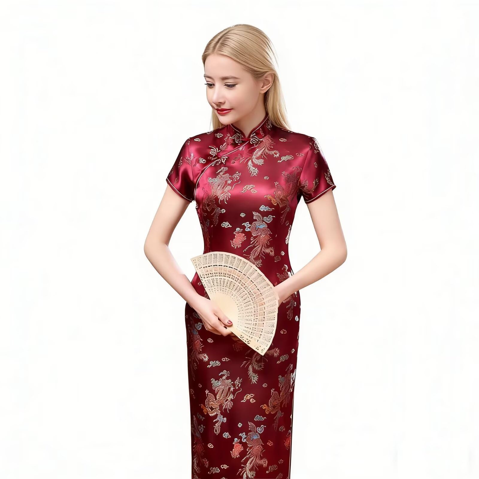 Chinese Women's Cheongsam Qipao Dress Slim Bodycon Exotic Long Split Dresses Wedding Costumes Gown Vintage Lunar New Year