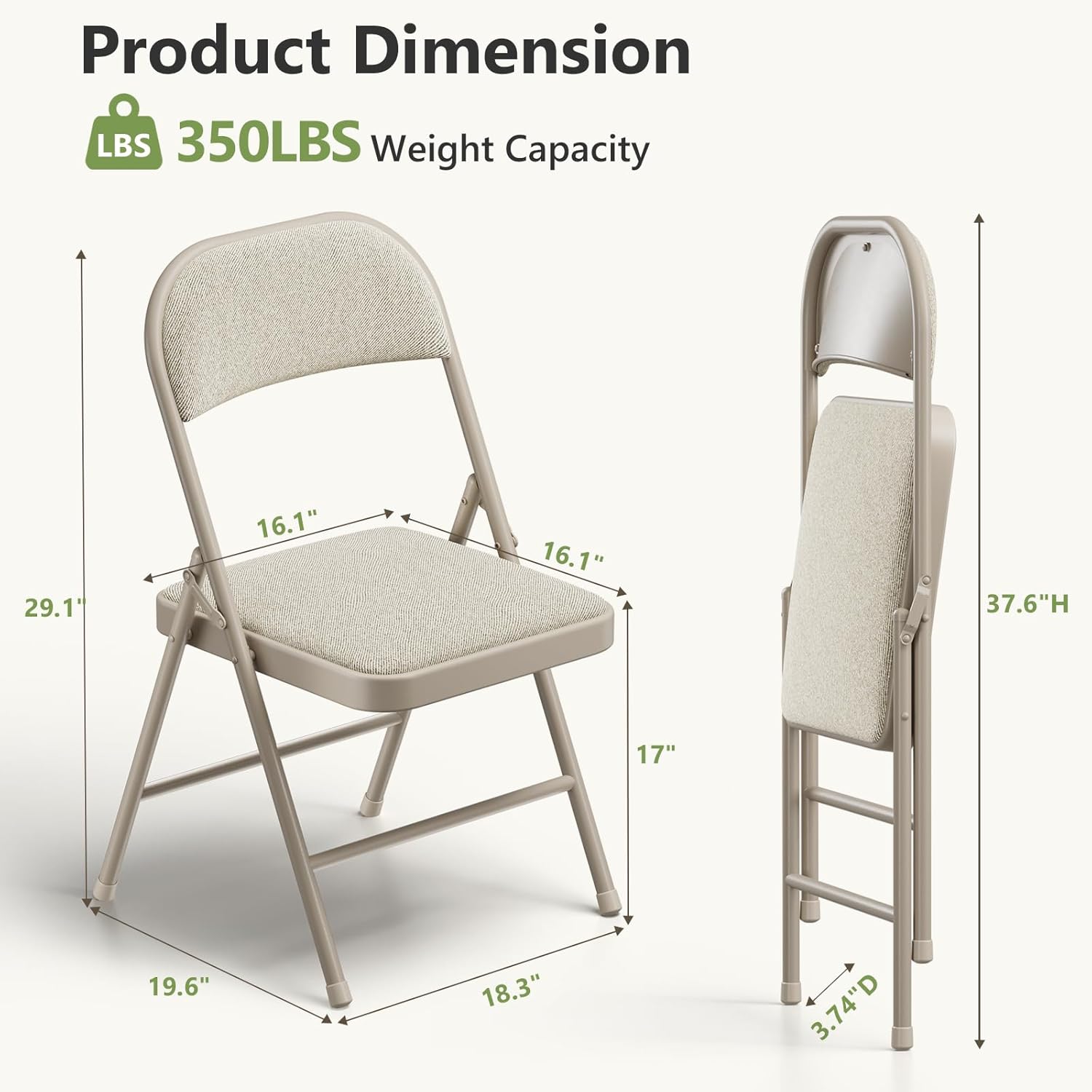 4 Pack Folding Chairs, Fabric Padded Folding Dining Chairs with Cushion Seat & Back, Indoor Outdoor Folding Chair Set for Home Office, Parties, Events, Wedding, Extra Guest Seating