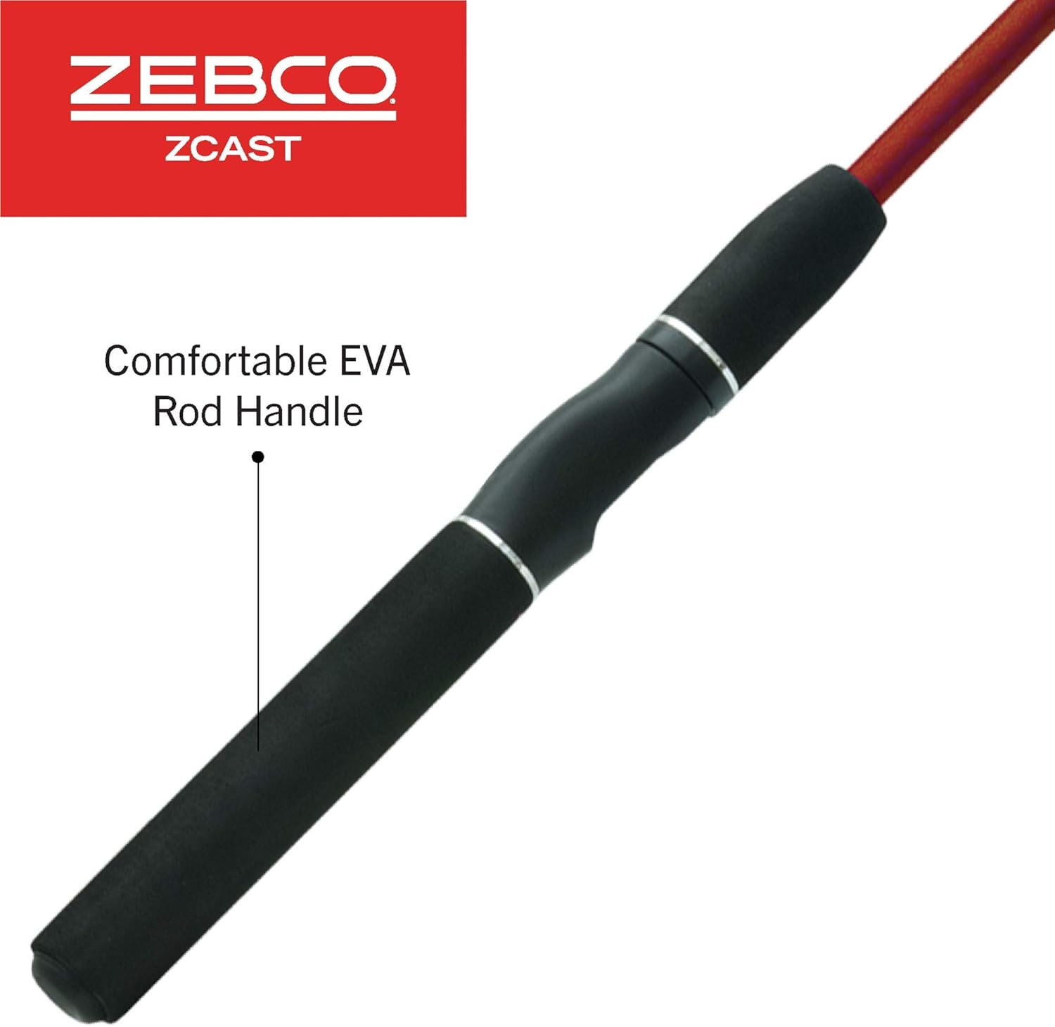 Zebco Z-Cast Spinning Fishing Rod Durable Z-Glass Fishing Pole, Comfortable EVA Rod Handle, Shock-Ring Guides, Medium Power