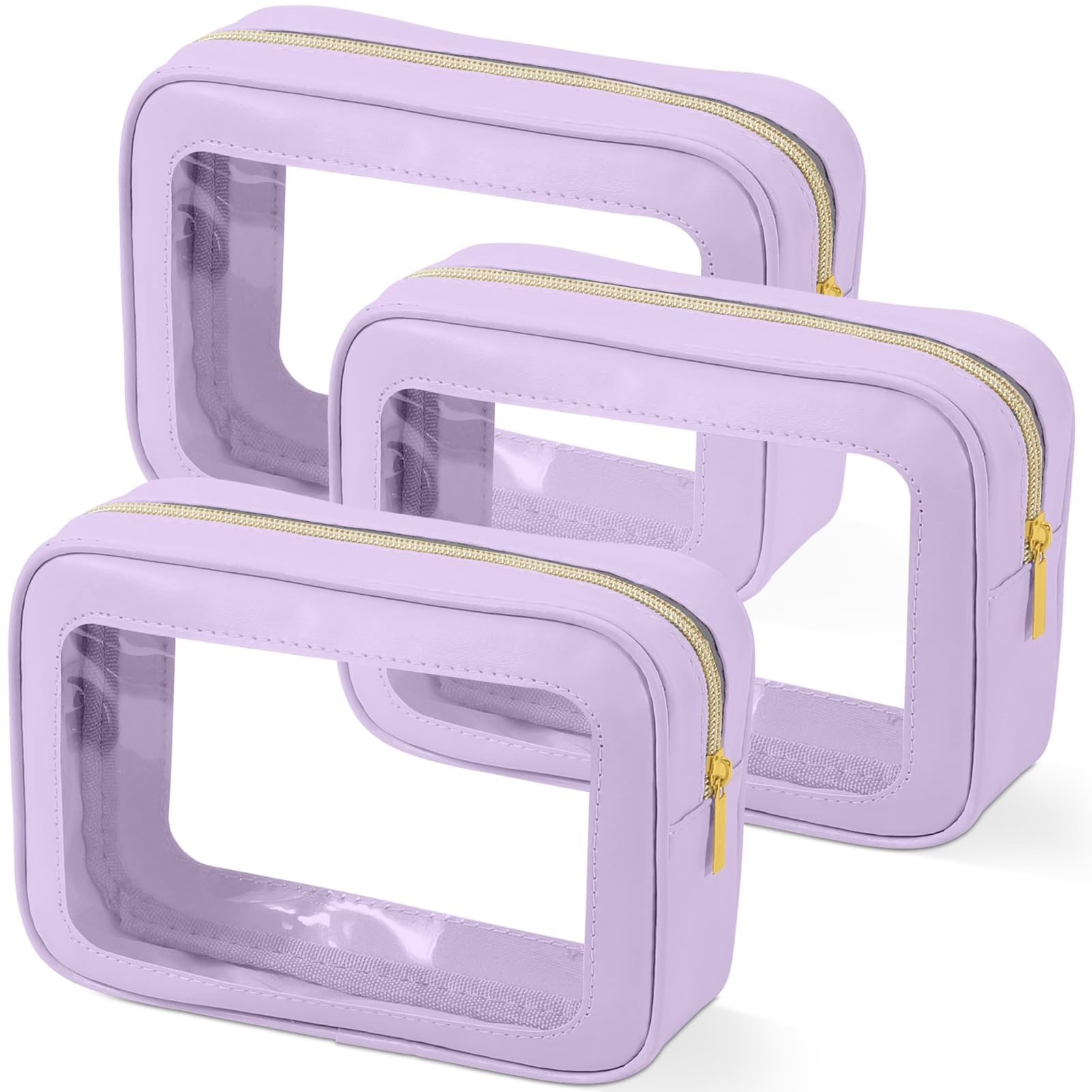3PCS Clear Toiletry Bag,TSA Approved Travel Makeup Pouch with Zipper for Cosmetics and Toiletries，Diaper Bag Organizer Pouch Set，Women's Purse Organizer and Clear Car Bag