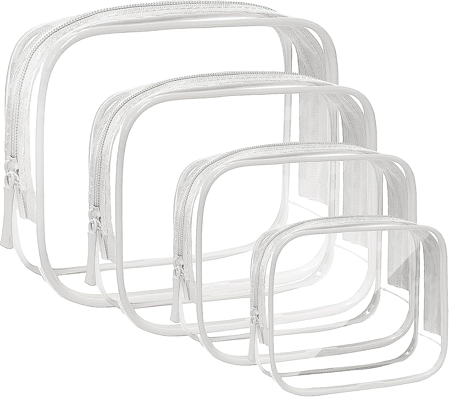 4 Pack Clear Makeup Bags, TSA Approved Toiletry Bag Car Organizer Travel Cosmetic Case Portable Travel Essentials Bags for Toiletries Clear Summer Beach Bag Carry on Airport Airline Compliant Bag