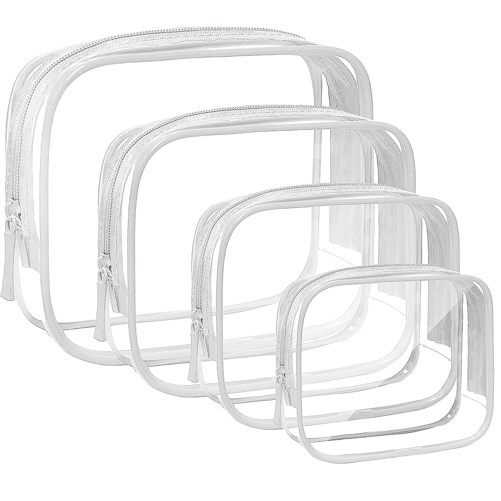 4 Pack Clear Makeup Bags, TSA Approved Toiletry Bag Car Organizer Travel Cosmetic Case Portable Travel Essentials Bags for Toiletries Clear Summer Beach Bag Carry on Airport Airline Compliant Bag