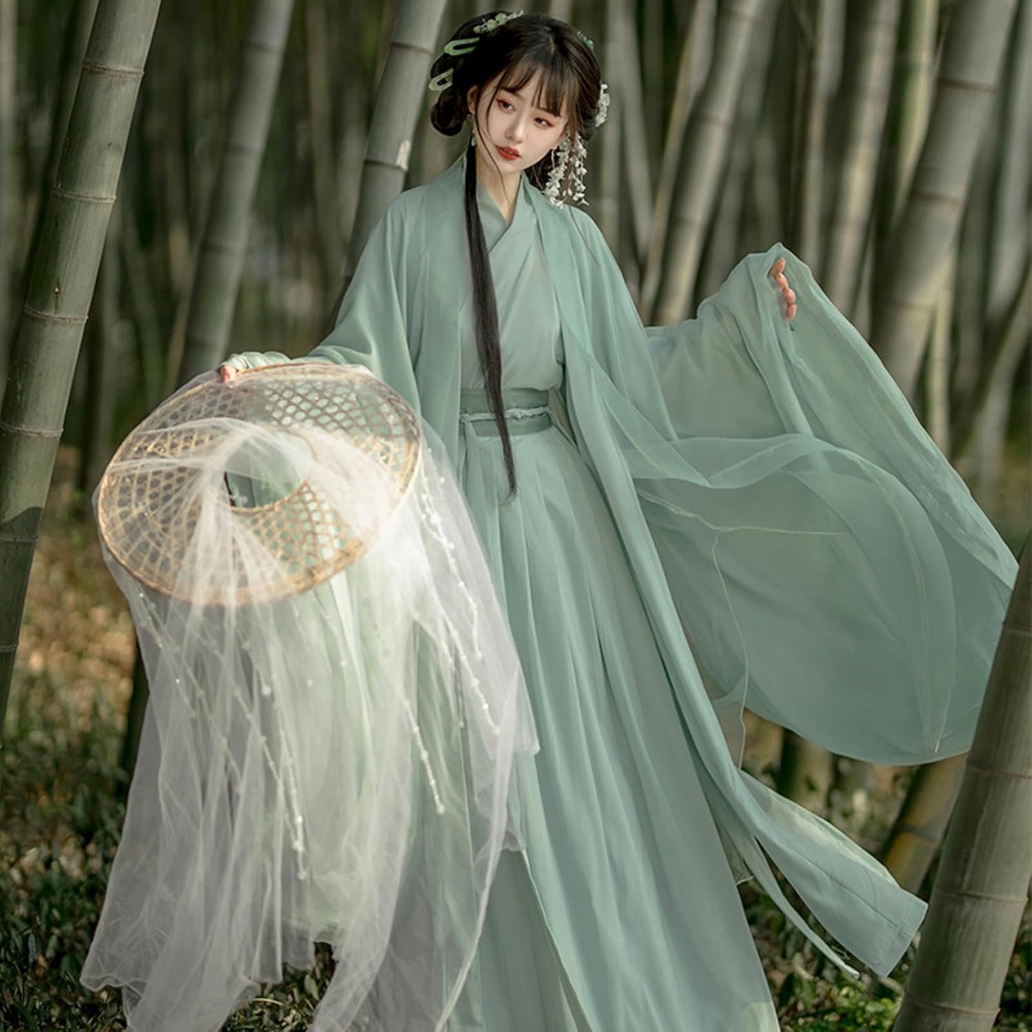 Chinese Hanfu Women Tulle Chiffon Loose fitting Dress Ancient Traditional Clothing New Year's clothing
