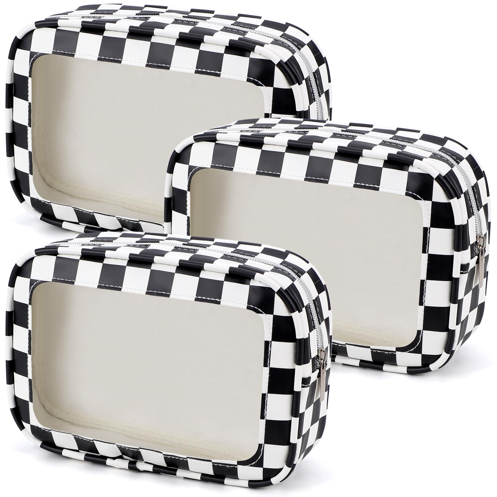 3PCS Clear Toiletry Bag,TSA Approved Travel Makeup Pouch with Zipper for Cosmetics and Toiletries，Diaper Bag Organizer Pouch Set,Women's Purse Organizer and Clear Car Bag