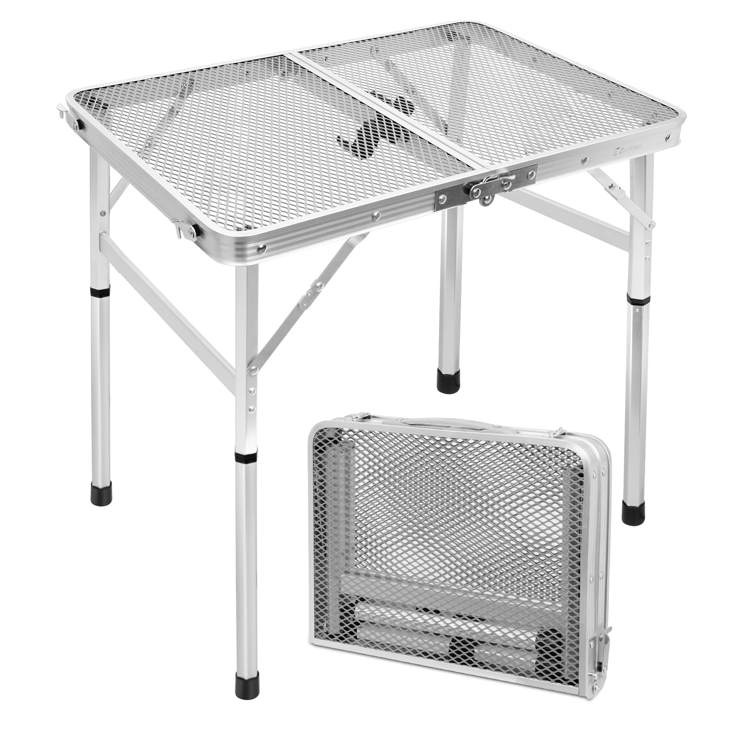 2Ft Small Folding Table with Carry Handle, Camping Table Adjustable Height 10.6–22 in, Black Metal Mesh, Portable & Compact for Outdoor/Indoor,Grill Table, 23.6×15.8 in, 4 lb, 66 lb Capacity
