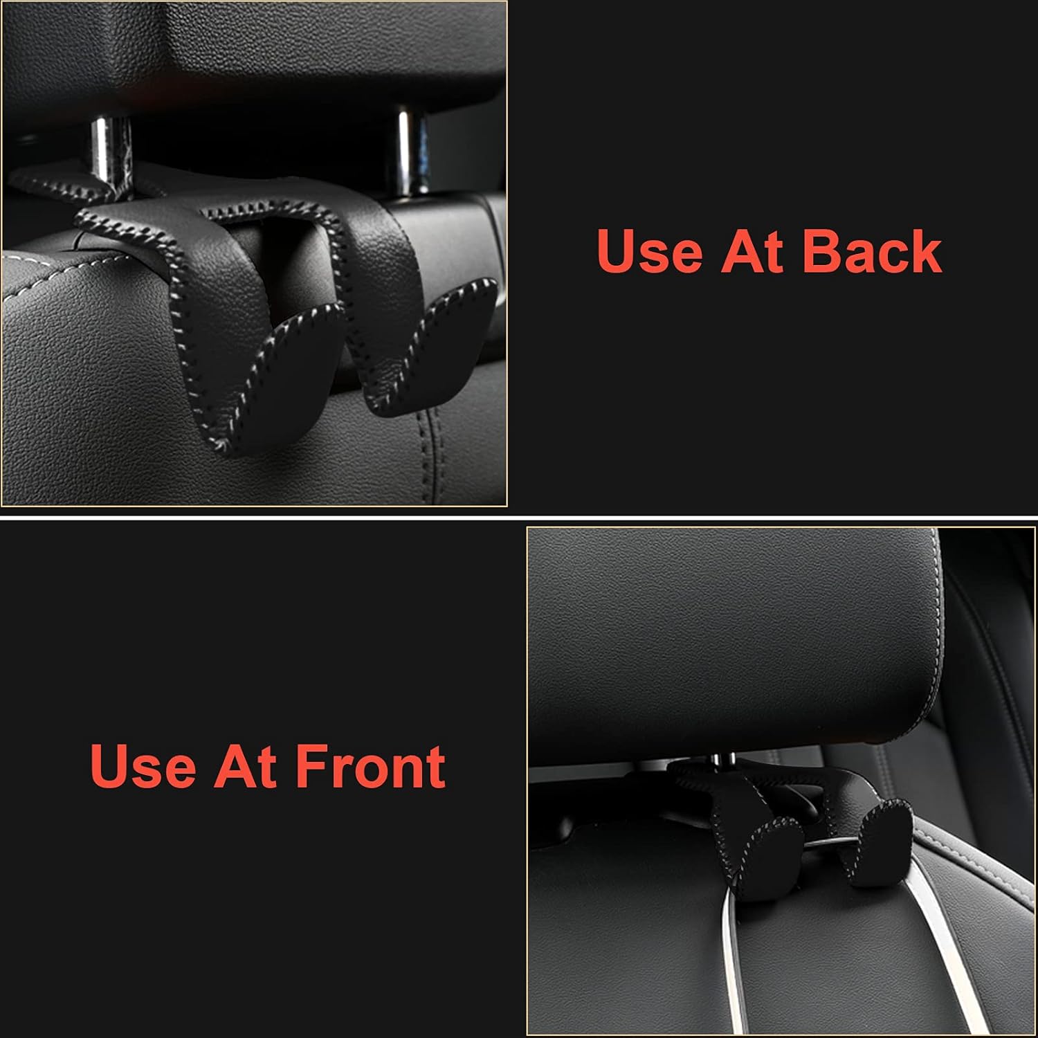 【2021 Upgraded】 Car Purse Hook, 2 in 1 Car Seat Headrest Hooks Durable Hanger Storage Holder Leather Organizer for Hanging Grocery Bags, 1 Pack, Black