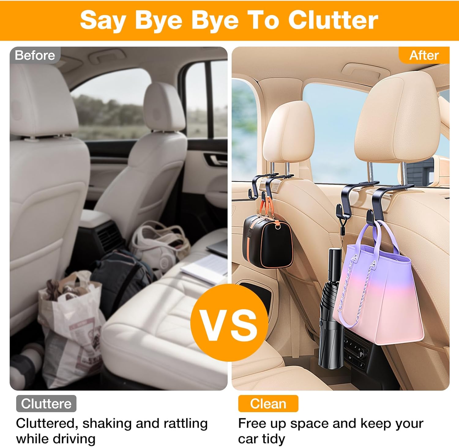 4 Pack Headrest Hooks for Car Seat Hooks for Headrest【Thickened And Durable】Purse Hook for Car Seat Storage Hook, Eco PP Car Hooks for Purse/Baby Gear/Gym Bag/Cup, Fits 0.32-0.55”Car Headrest Rods